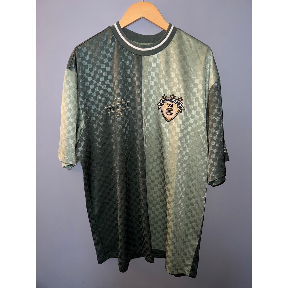 LCKR All-City‎ 74 Soccer Jersey Green Checkerboard Split Graphic Mens 2XL/2T